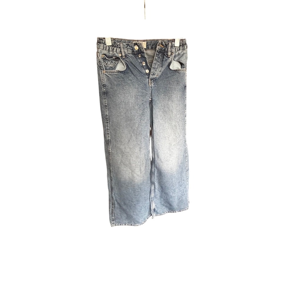 We The Free Wide Leg Jeans Womens 24 Button Fly Denim Blue Casual